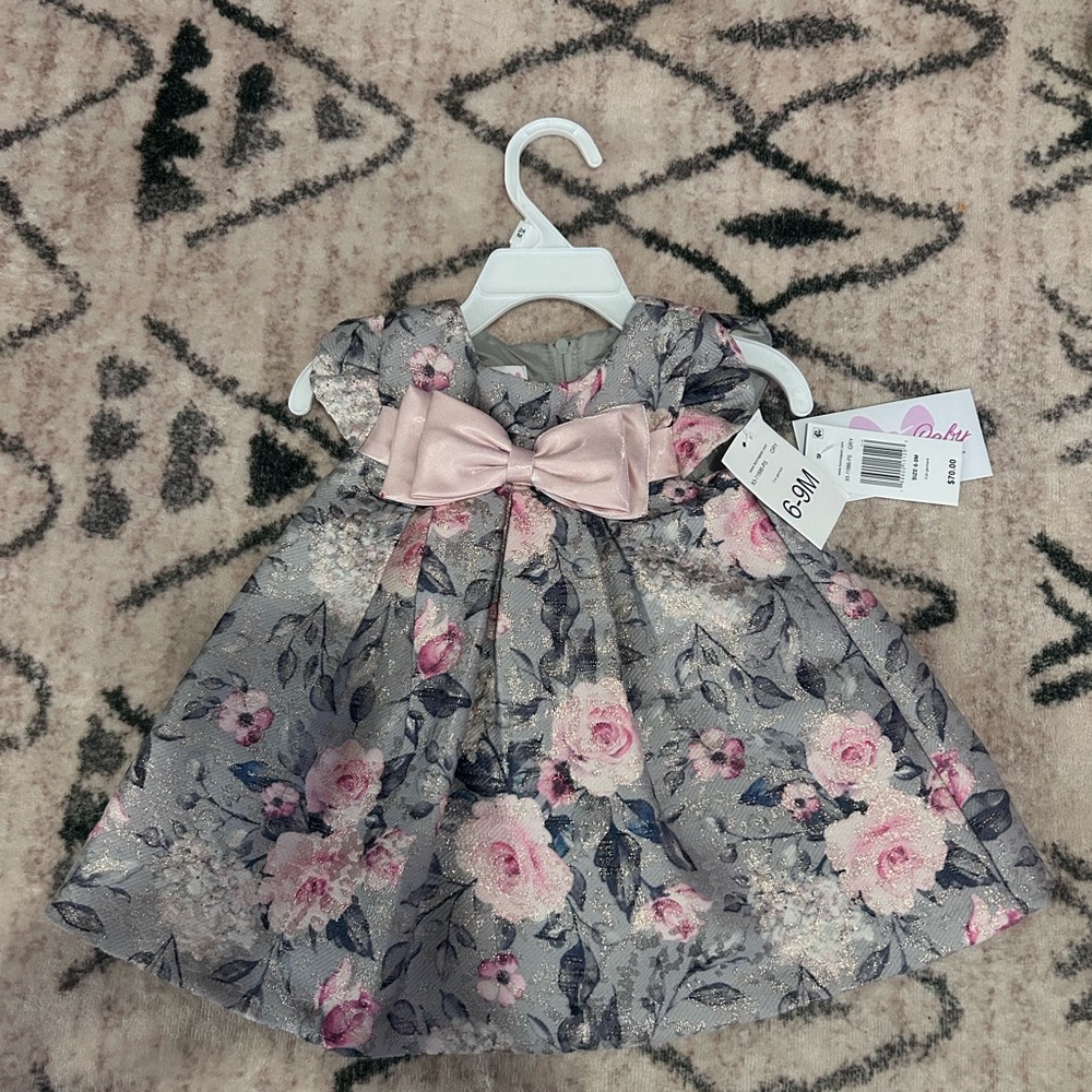 Floral Baby Dress with Pink Bow